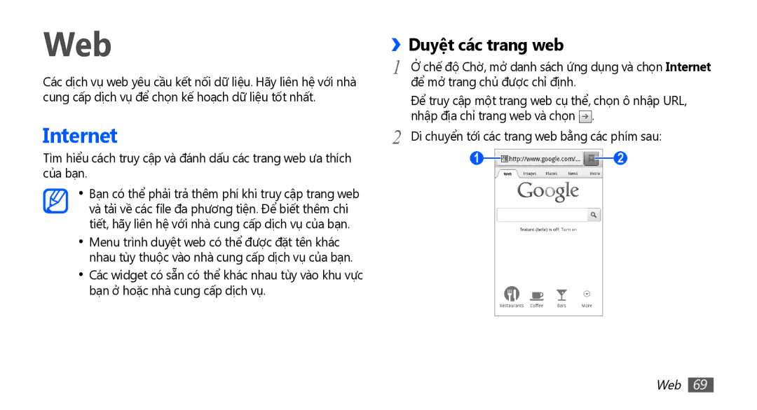 Samsung YP-G70CW/XSV manual Web, Internet, ››Duyệt các trang web 