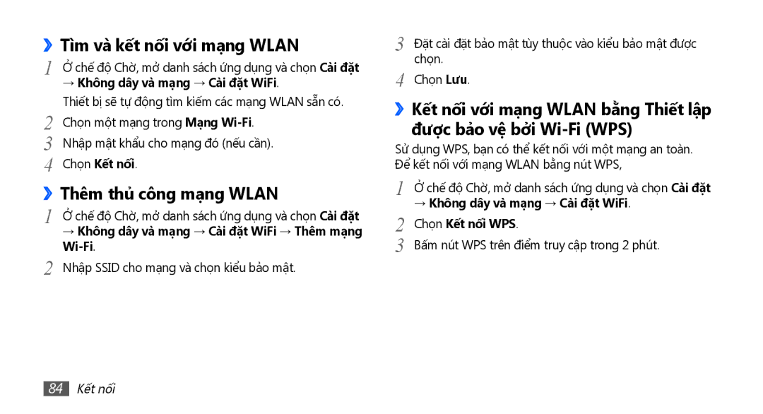 Samsung YP-G70CW/XSV manual ››Tì̀m và kết nối với mạng Wlan, ››Thêm thủ công mạng Wlan 