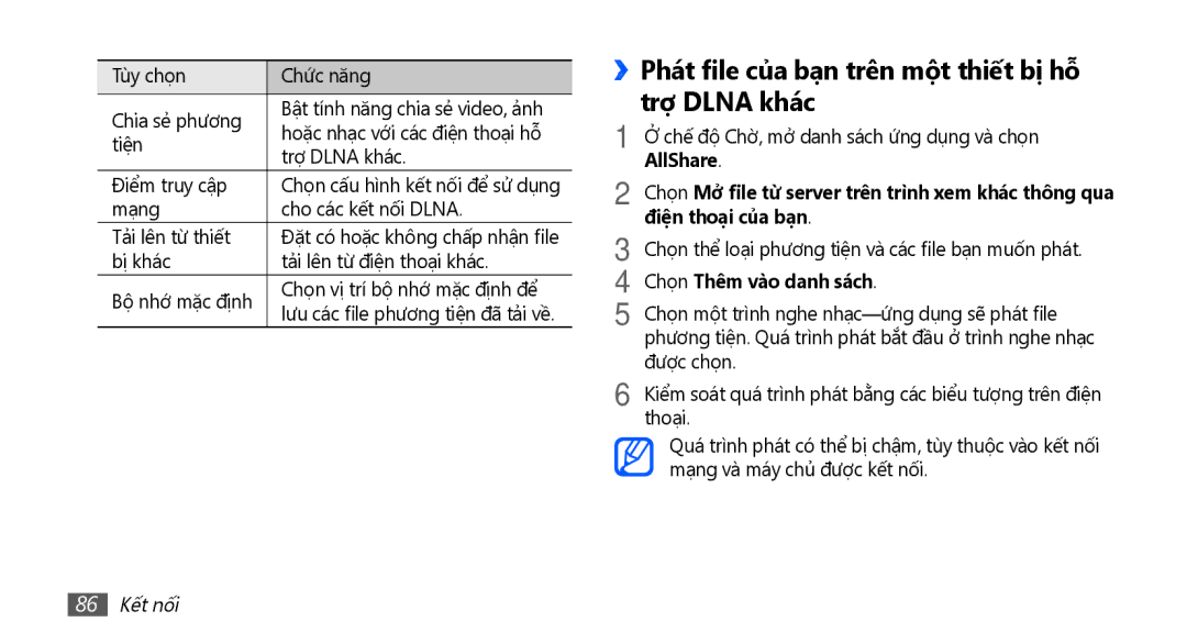 Samsung YP-G70CW/XSV ››Phát file của bạn trên một thiết bị̣ hỗ̃ trợ Dlna khác, Điện thoại của bạn, Chọn Thêm vào danh sách 