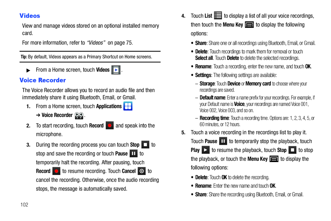 Samsung YP-G70CWY user manual Voice Recorder 