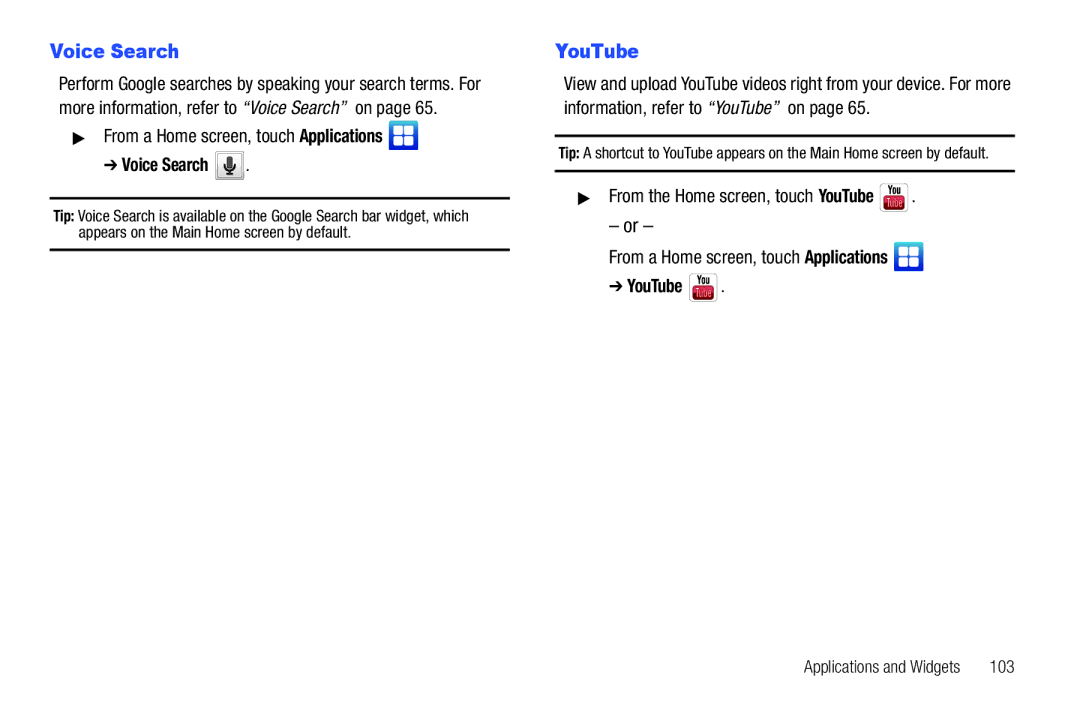 Samsung YP-G70CWY user manual Voice Search, 103 