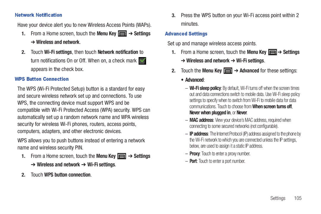 Samsung YP-G70CWY Set up and manage wireless access points, Advanced, Network Notification, WPS Button Connection 