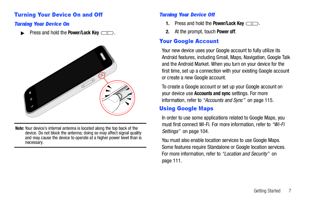 Samsung YP-G70CWY Turning Your Device On and Off, Your Google Account, Using Google Maps, Turning Your Device Off 