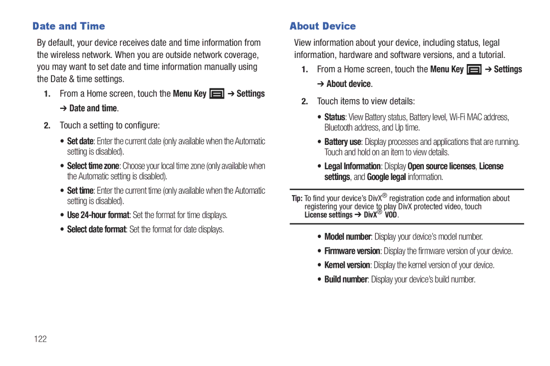 Samsung YP-G70CWY user manual Date and Time, About Device, Date and time, About device 