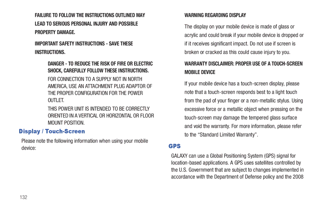 Samsung YP-G70CWY user manual Display / Touch-Screen, To the Standard Limited Warranty 