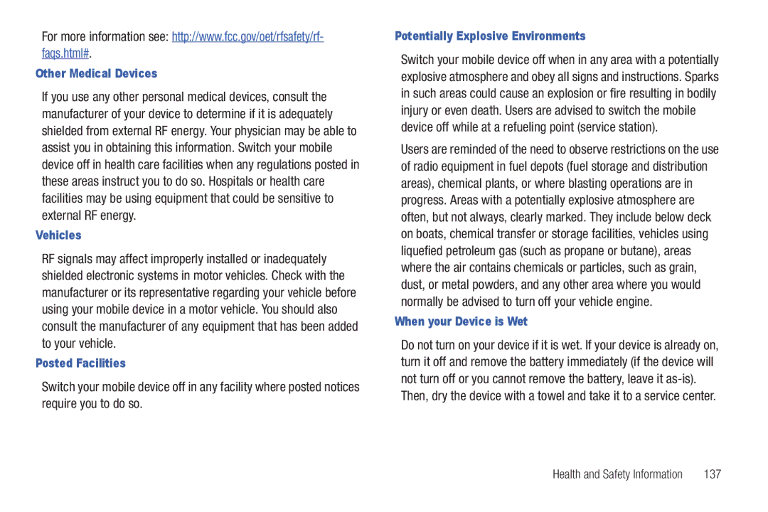 Samsung YP-G70CWY user manual Other Medical Devices, Vehicles, Posted Facilities, Potentially Explosive Environments 