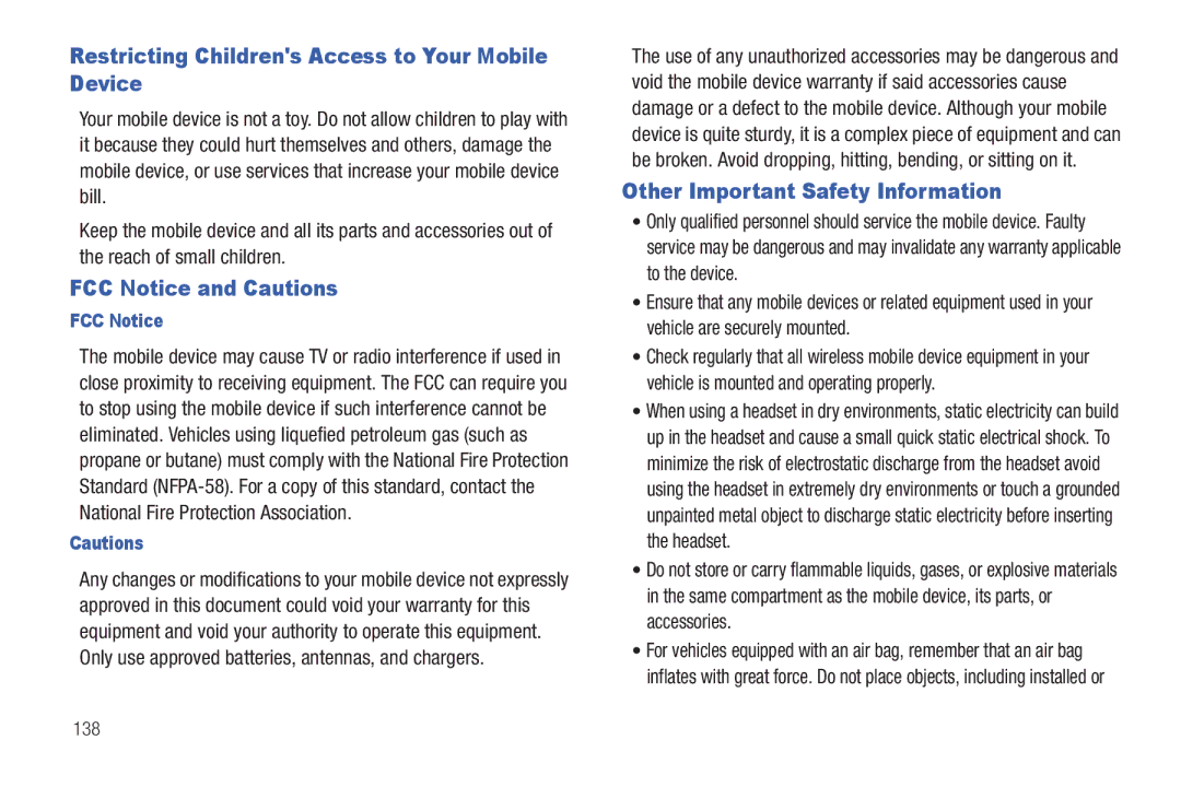 Samsung YP-G70CWY user manual Restricting Childrens Access to Your Mobile Device, FCC Notice and Cautions 