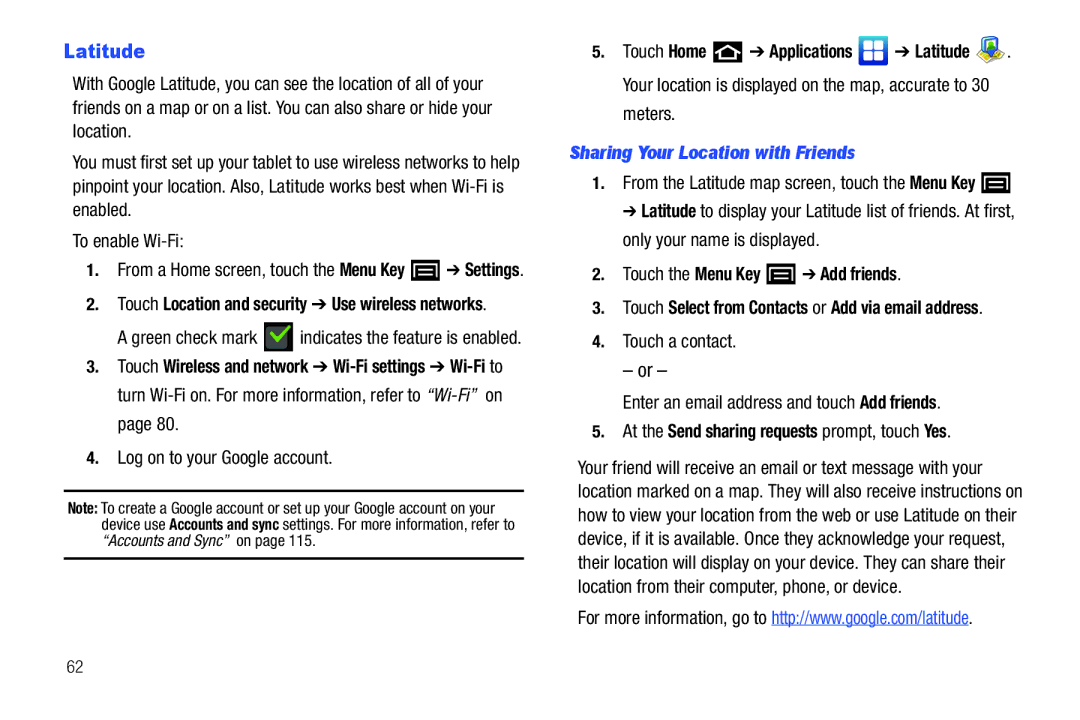 Samsung YP-G70CWY user manual Latitude, Log on to your Google account, Sharing Your Location with Friends 