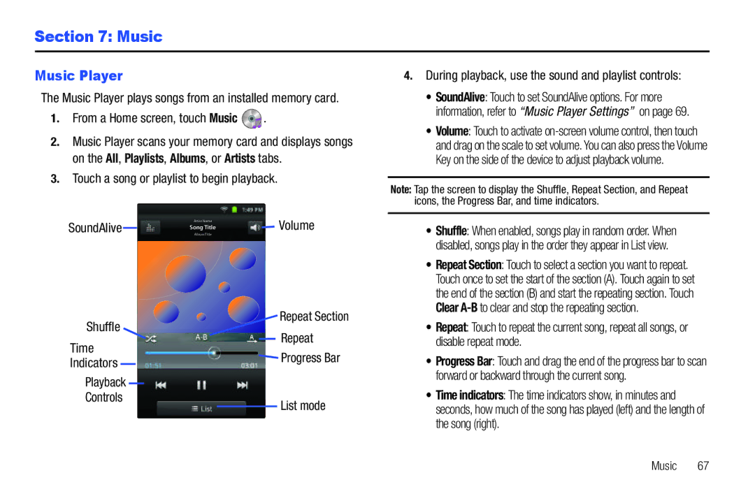 Samsung YP-G70CWY user manual Music Player 