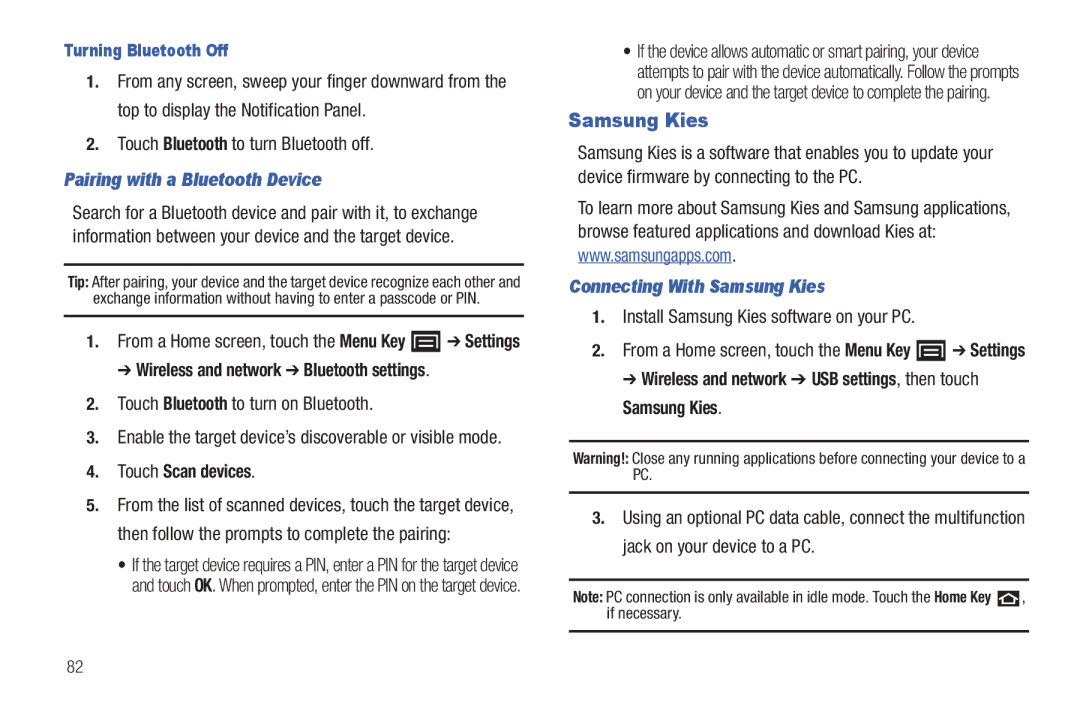 Samsung YP-G70CWY user manual Pairing with a Bluetooth Device, Connecting With Samsung Kies 