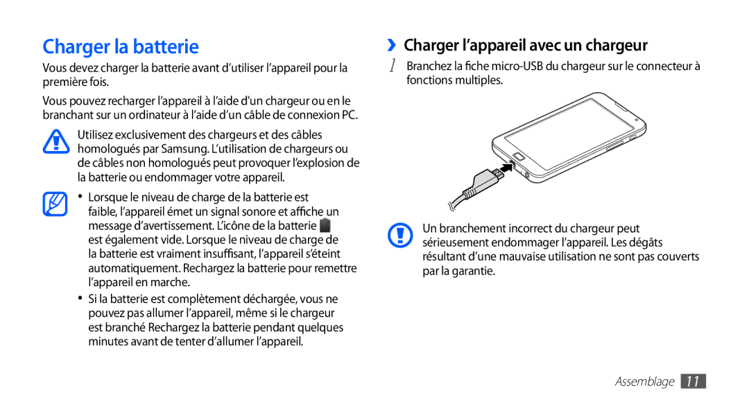 Samsung YP-G70CW/XEF, YP-G70EW/XEF manual Charger la batterie, ››Charger l’appareil avec un chargeur 