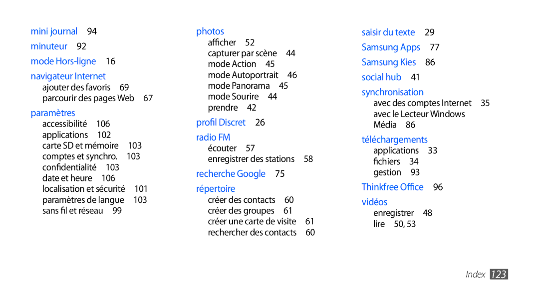 Samsung YP-G70CW/XEF, YP-G70EW/XEF manual 106, 102, Enregistrer 48 lire 50 