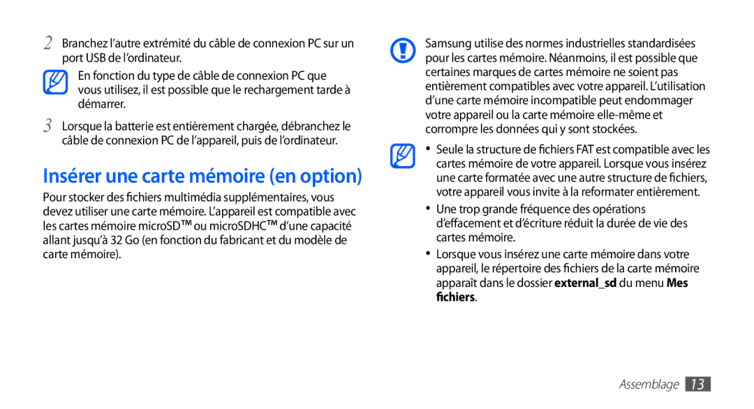 Samsung YP-G70CW/XEF, YP-G70EW/XEF manual Insérer une carte mémoire en option 