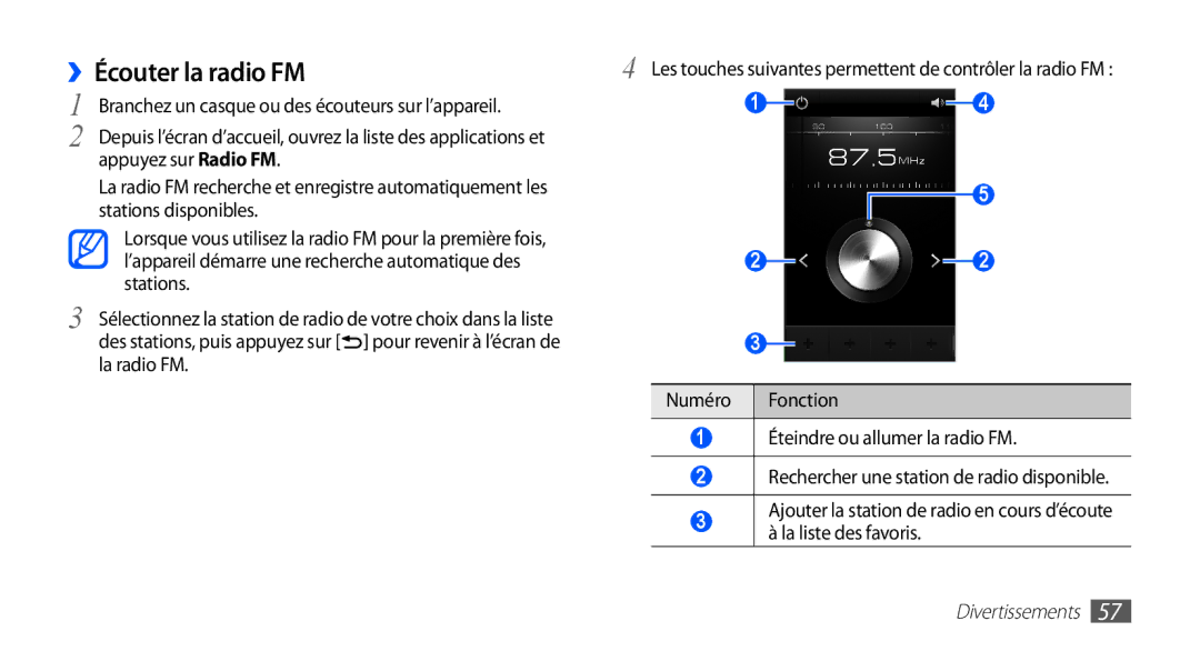 Samsung YP-G70CW/XEF, YP-G70EW/XEF manual ››Écouter la radio FM, Appuyez sur Radio FM, Stations disponibles, La radio FM 