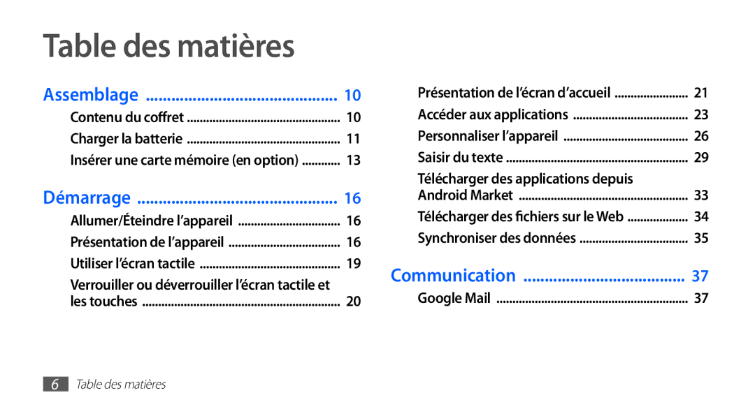 Samsung YP-G70EW/XEF, YP-G70CW/XEF manual Table des matières 