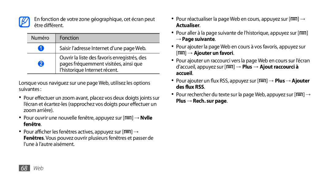 Samsung YP-G70EW/XEF, YP-G70CW/XEF manual → Page suivante, 68 Web 