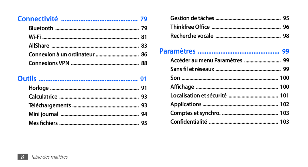 Samsung YP-G70EW/XEF, YP-G70CW/XEF manual 100, 101, 102, 103 