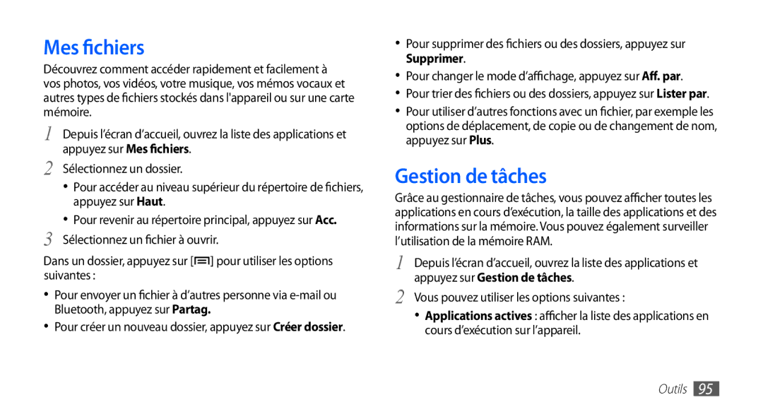 Samsung YP-G70CW/XEF, YP-G70EW/XEF manual Mes fichiers, Gestion de tâches 