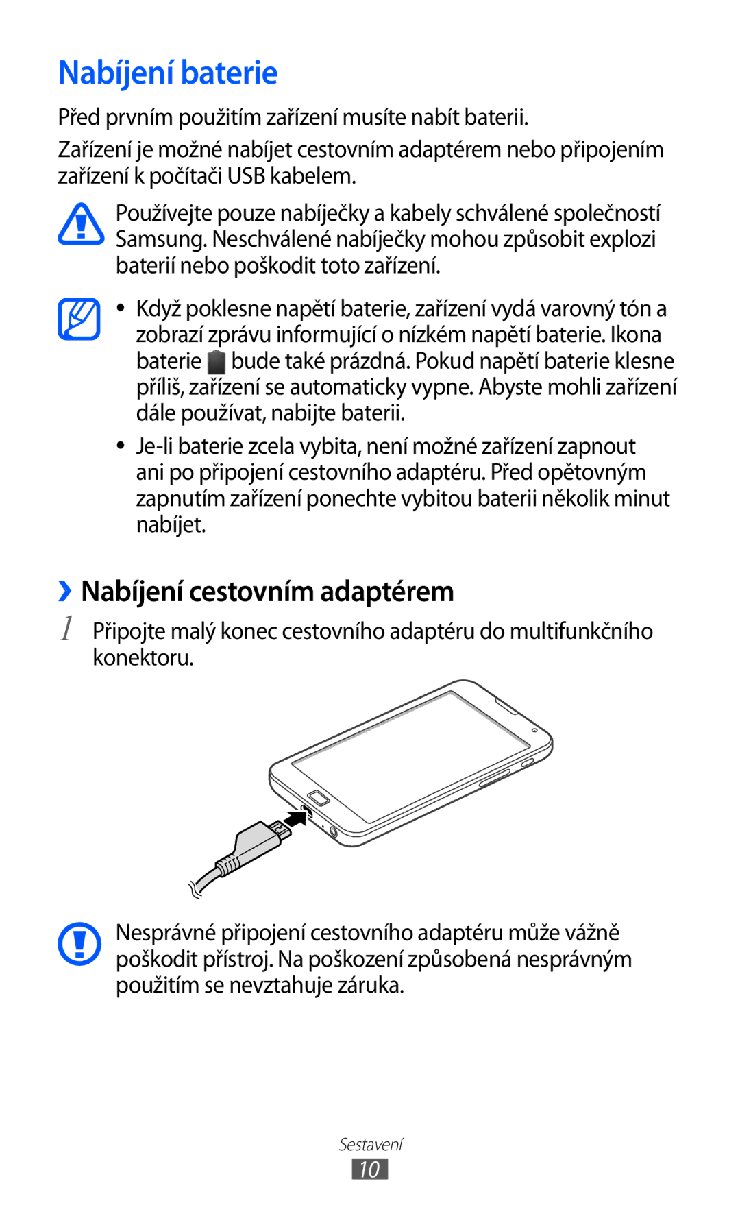 Samsung YP-G70EB/XEZ, YP-G70EW/XEZ, YP-G70CW/XEZ, YP-G70CB/XEZ manual Nabíjení baterie, ››Nabíjení cestovním adaptérem 