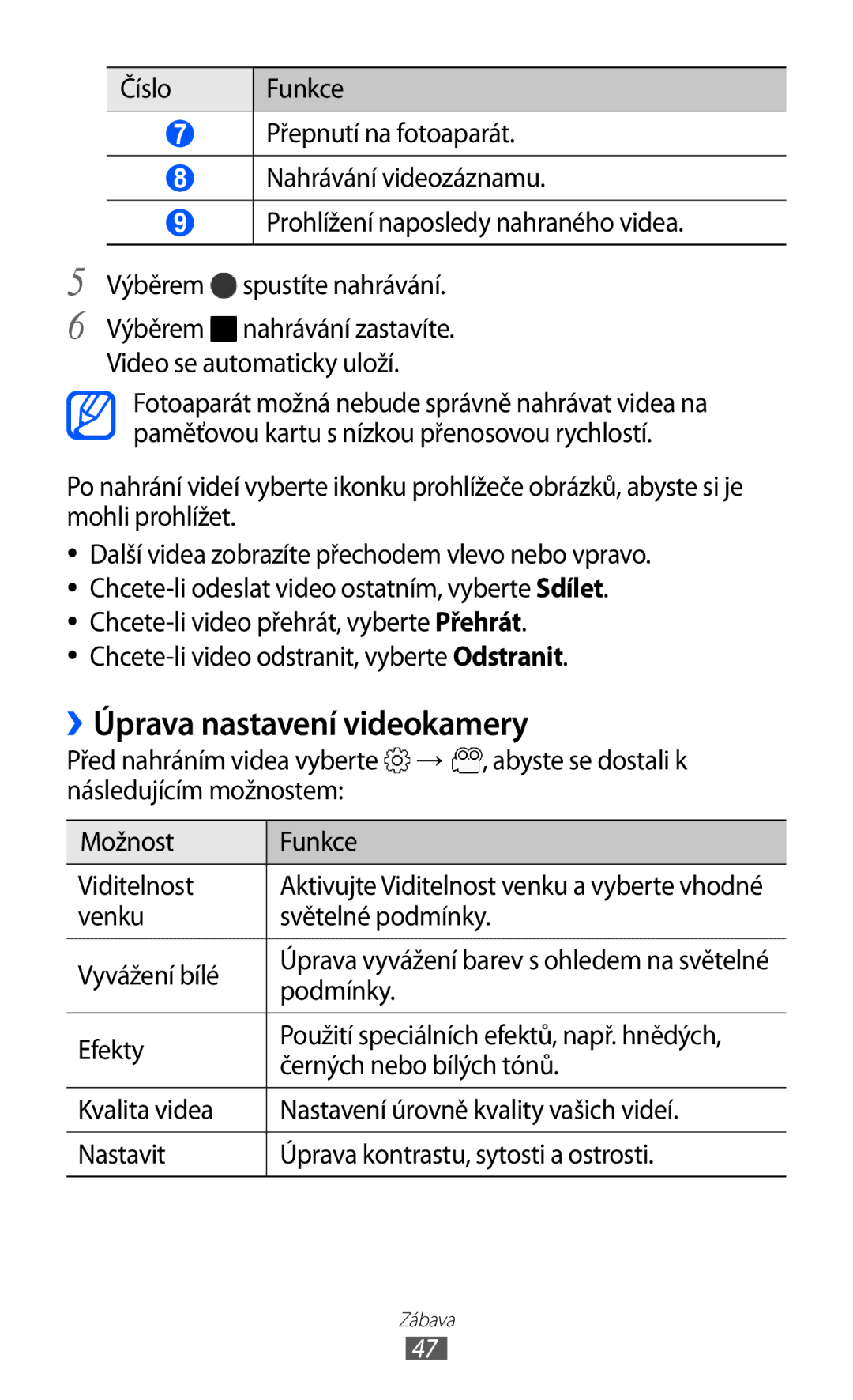 Samsung YP-G70CB/XEZ, YP-G70EW/XEZ, YP-G70CW/XEZ manual ››Úprava nastavení videokamery, Venku Světelné podmínky Vyvážení bílé 