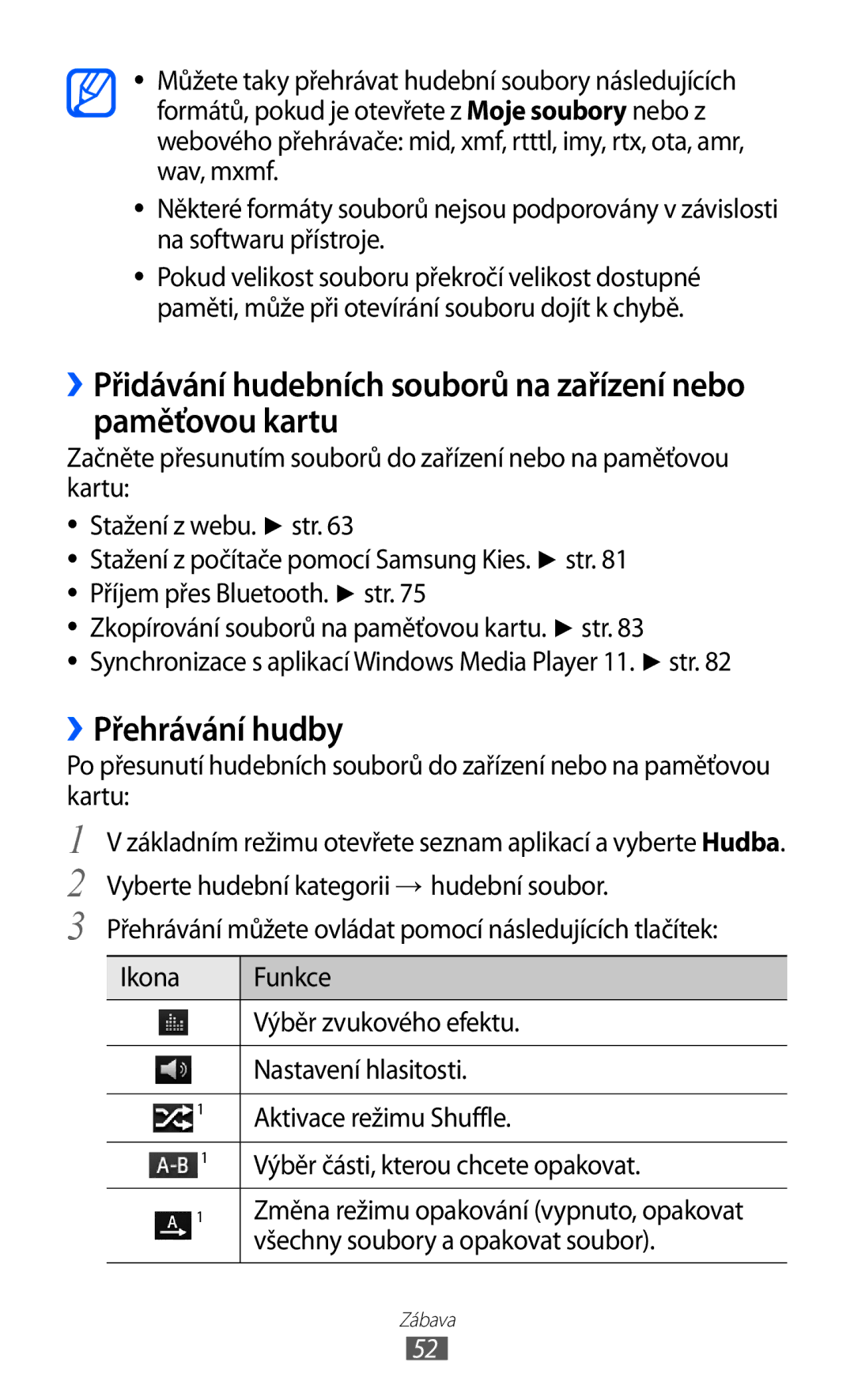 Samsung YP-G70EW/XEZ, YP-G70CW/XEZ, YP-G70EB/XEZ, YP-G70CB/XEZ manual ››Přehrávání hudby, Všechny soubory a opakovat soubor 