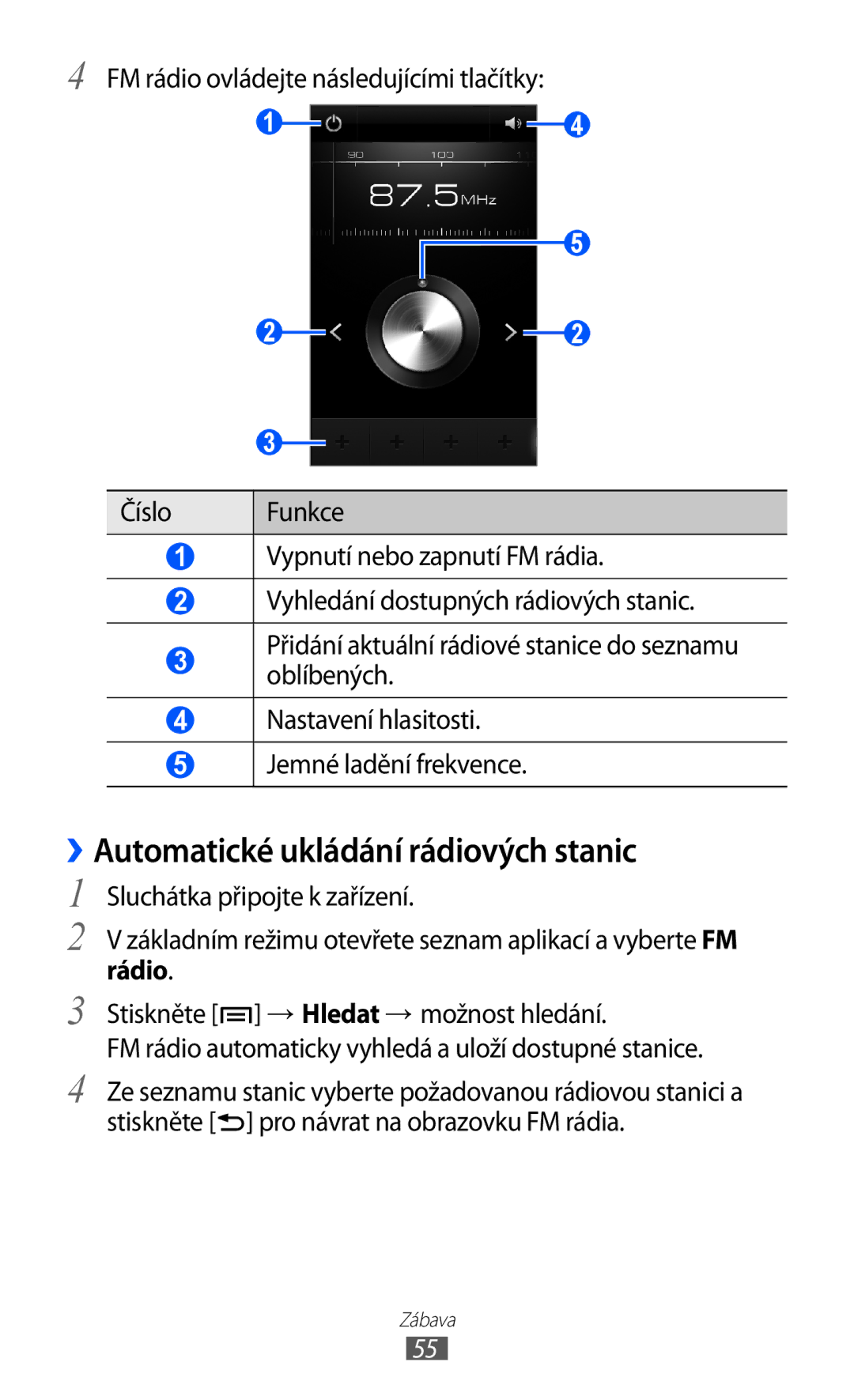 Samsung YP-G70CB/XEZ, YP-G70EW/XEZ, YP-G70CW/XEZ, YP-G70EB/XEZ manual ››Automatické ukládání rádiových stanic, Rádio 