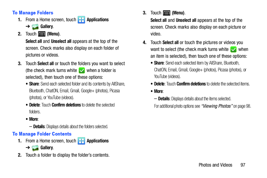 Samsung YP-GI1CB user manual To Manage Folders, To Manage Folder Contents 