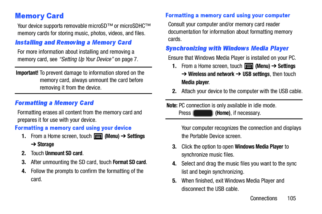 Samsung YP-GI1CB user manual Installing and Removing a Memory Card, Formatting a Memory Card 