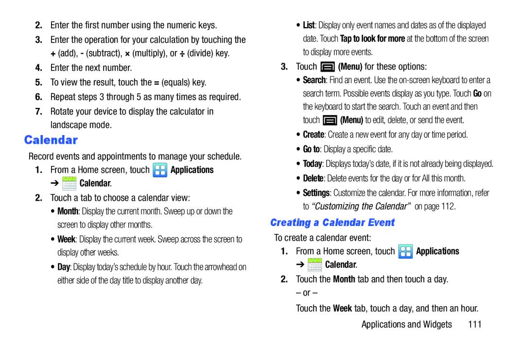 Samsung YP-GI1CB user manual Creating a Calendar Event 