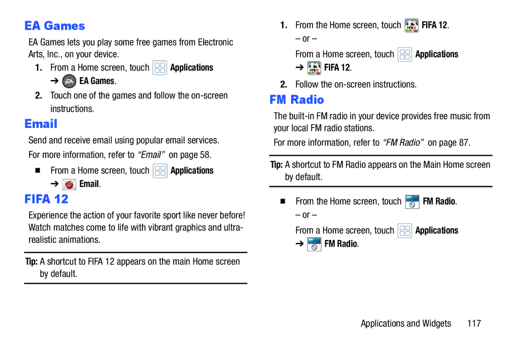 Samsung YP-GI1CB user manual EA Games, Fifa, FM FM Radio 