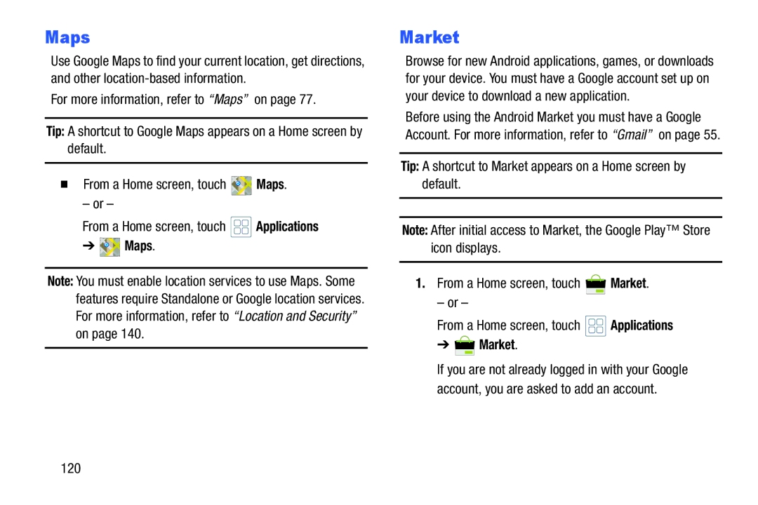 Samsung YP-GI1CB user manual Market, 120 