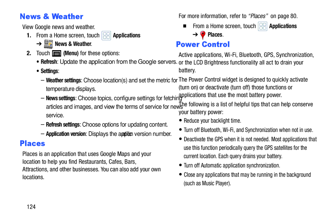 Samsung YP-GI1CB user manual News & Weather, Power Control 