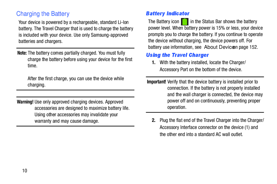 Samsung YP-GI1CB user manual Charging the Battery, Battery Indicator, Using the Travel Charger 