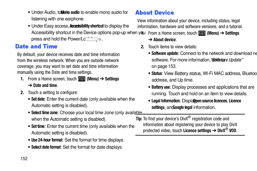 Samsung YP-GI1CB user manual Date and Time, About Device, Date and time, About device 