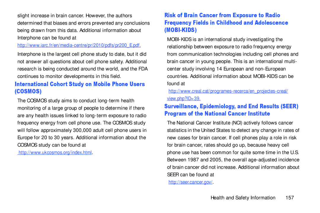 Samsung YP-GI1CB user manual International Cohort Study on Mobile Phone Users Cosmos, 157 