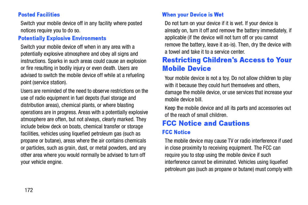 Samsung YP-GI1CB user manual Restricting Childrens Access to Your Mobile Device, FCC Notice and Cautions 