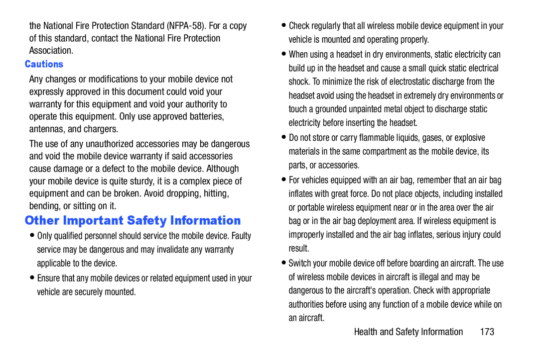 Samsung YP-GI1CB user manual Other Important Safety Information, 173 