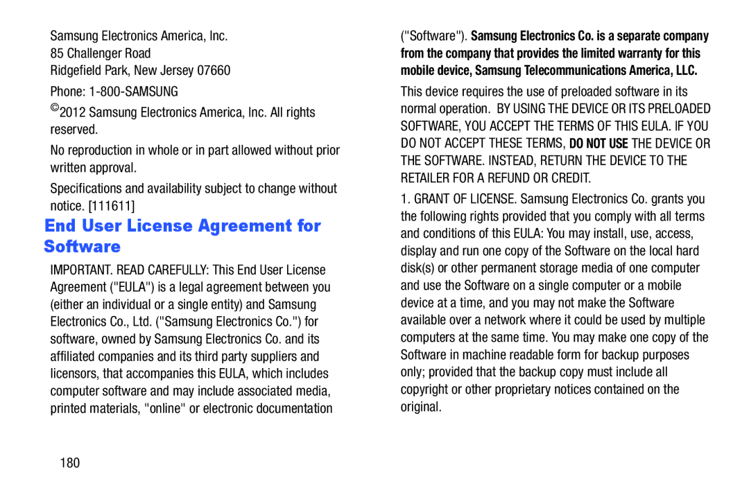 Samsung YP-GI1CB user manual End User License Agreement for Software, 180 