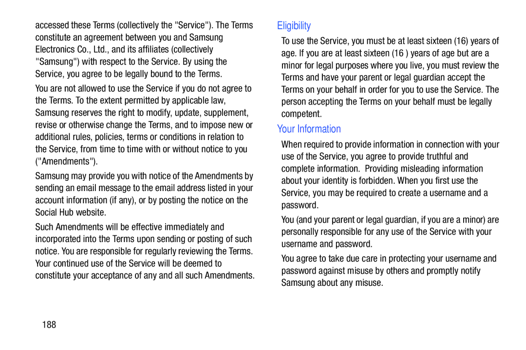 Samsung YP-GI1CB user manual Eligibility, Your Information, 188 