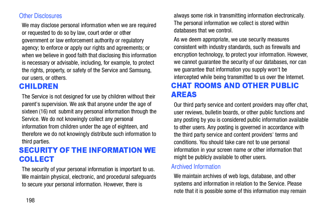 Samsung YP-GI1CB user manual Other Disclosures, Archived Information, 198 