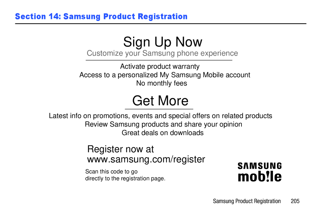 Samsung YP-GI1CB user manual Samsung Product Registration, 205 