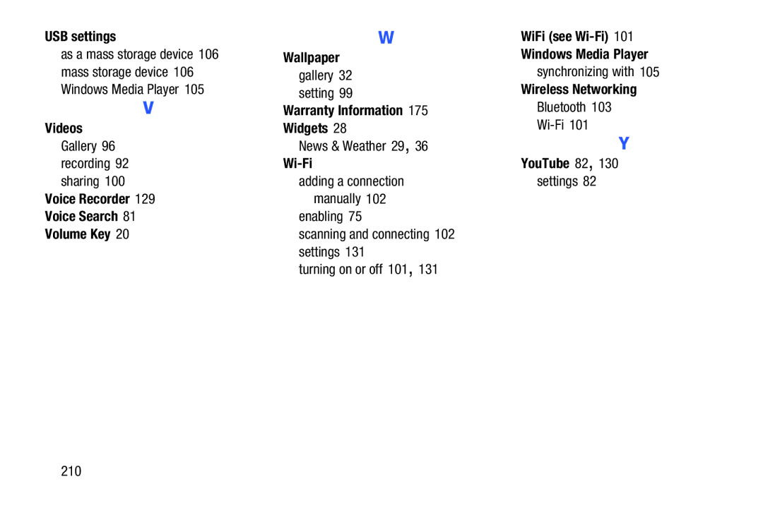 Samsung YP-GI1CB USB settings, Voice Recorder Voice Search Volume Key, Wallpaper, Wi-Fi, Wireless Networking, YouTube 82 