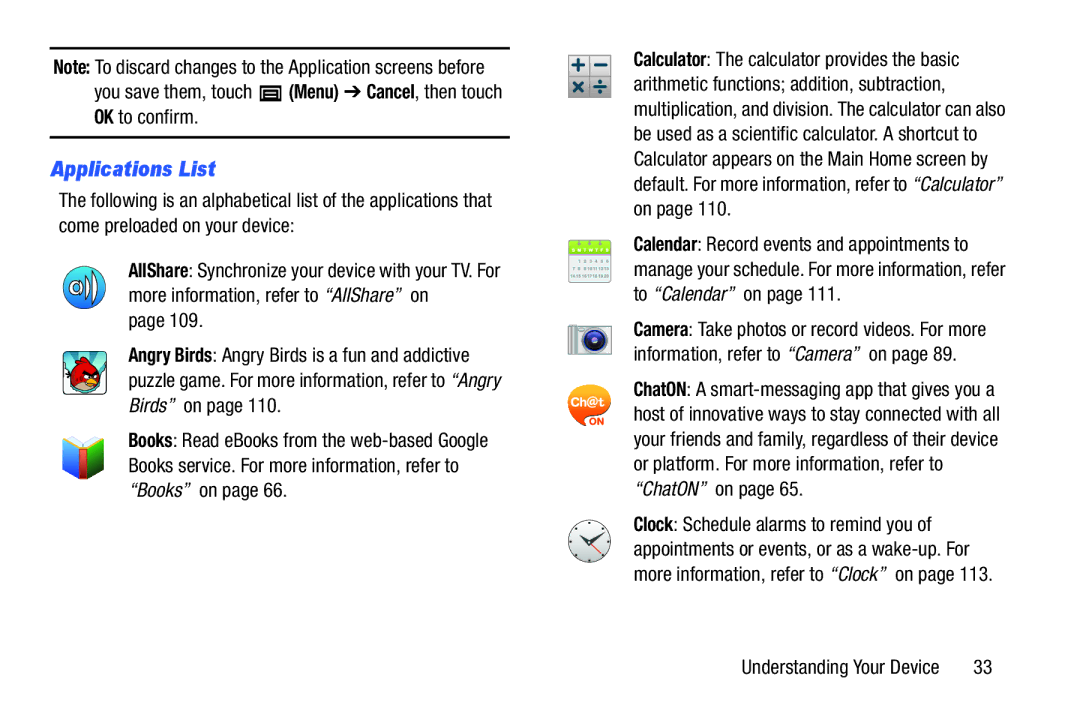 Samsung YP-GI1CB user manual Applications List, You save them, touch Menu Cancel, then touch OK to confirm 