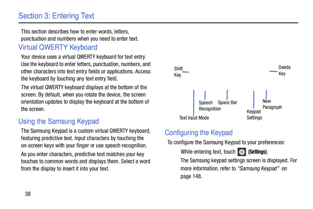 Samsung YP-GI1CB user manual Entering Text, Virtual Qwerty Keyboard, Using the Samsung Keypad, Configuring the Keypad 