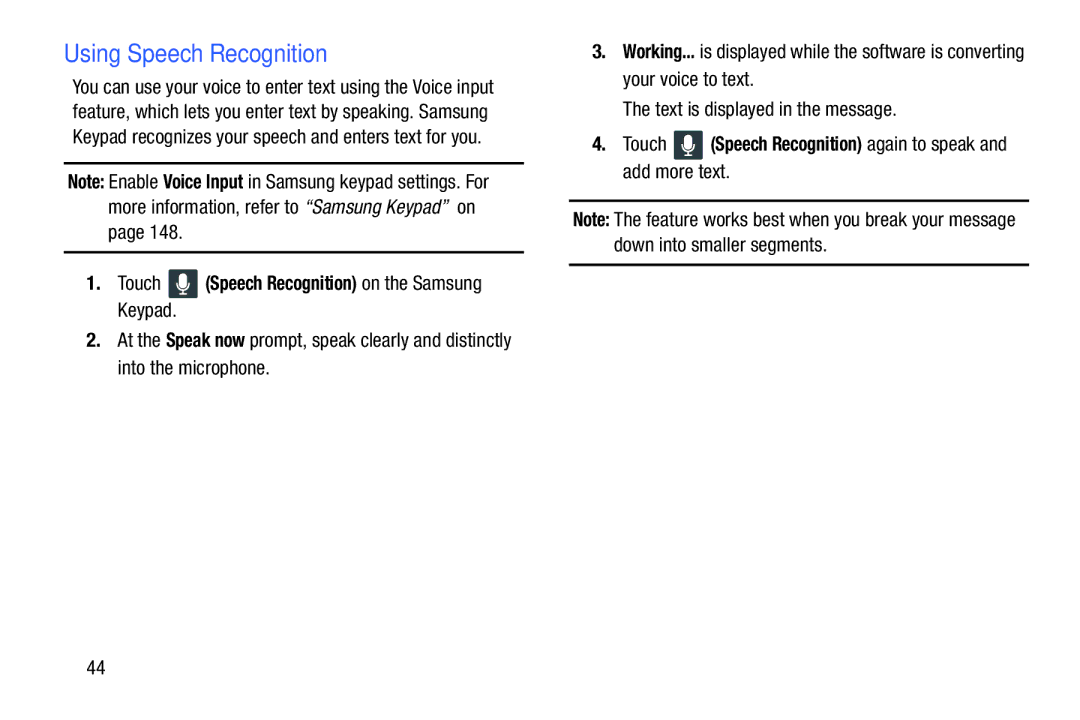 Samsung YP-GI1CB user manual Using Speech Recognition, Touch Speech Recognition on the Samsung Keypad 