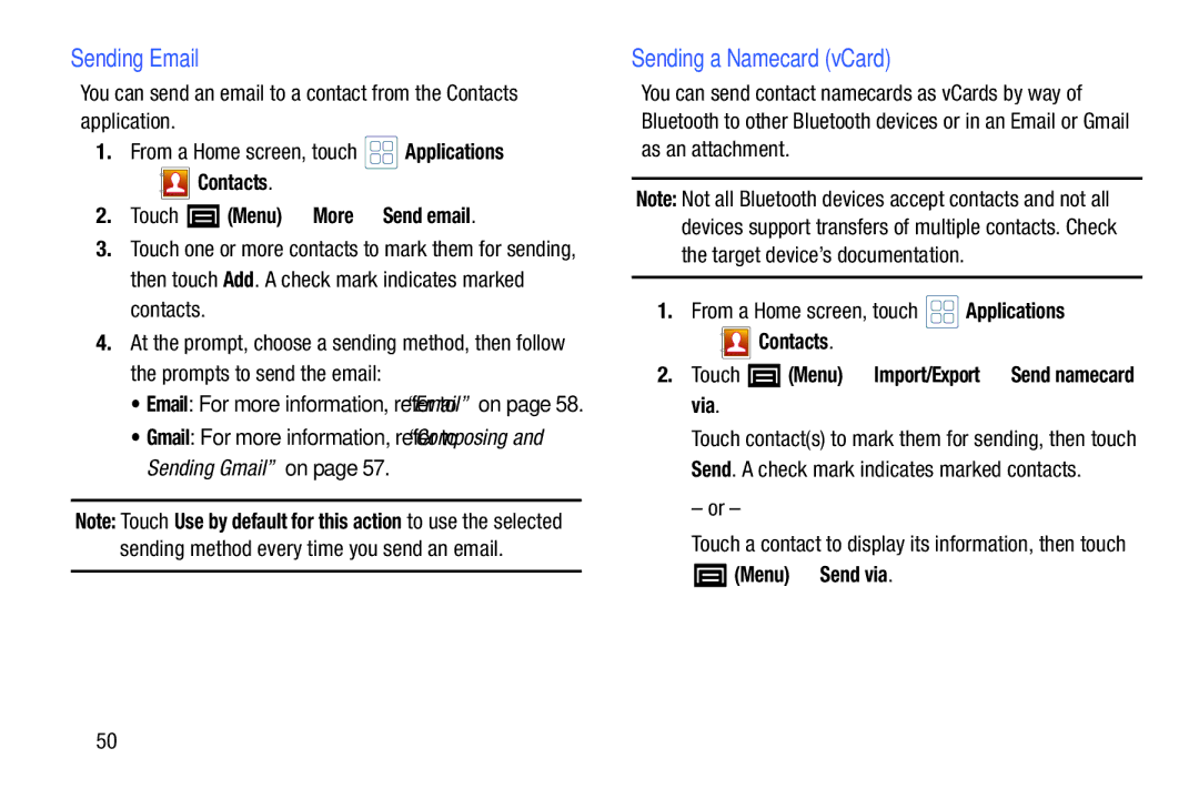 Samsung YP-GI1CB user manual Sending Email, Sending a Namecard vCard 