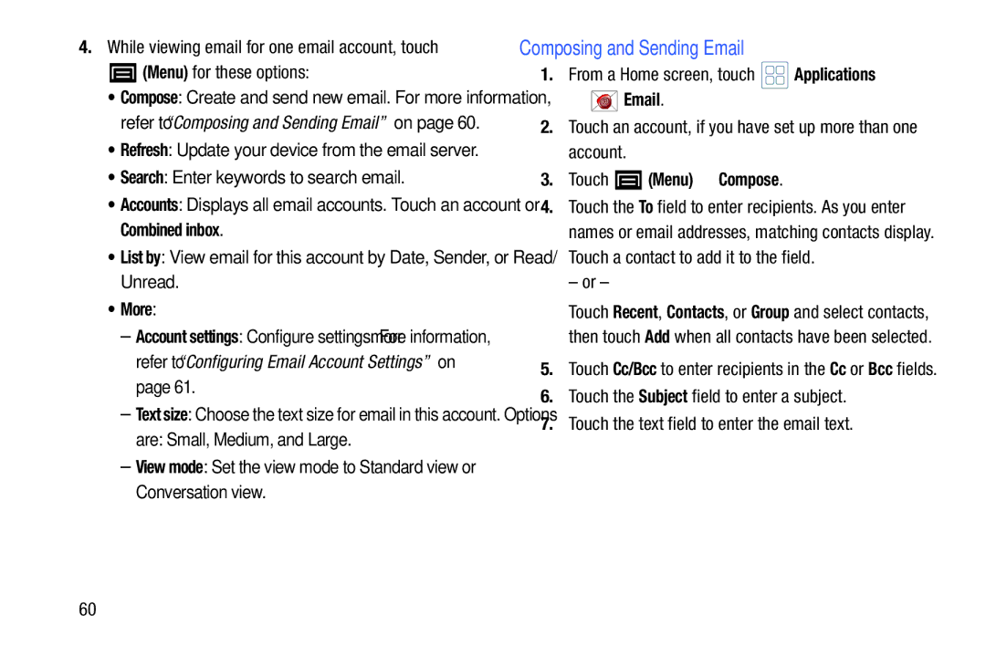 Samsung YP-GI1CB user manual Composing and Sending Email, Are Small, Medium, and Large 