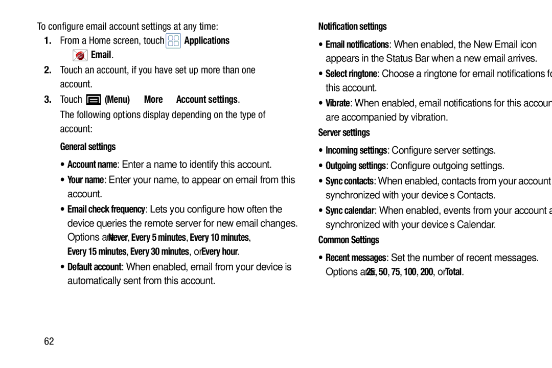 Samsung YP-GI1CB user manual Touch Menu More Account settings, Server settings, Common Settings 