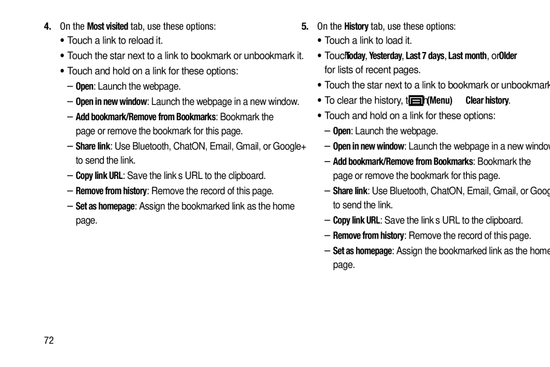 Samsung YP-GI1CB user manual Touch the star next to a link to bookmark or unbookmark it 