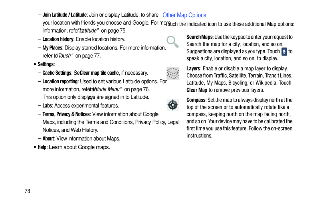 Samsung YP-GI1CB user manual Other Map Options, Location history Enable location history, Labs Access experimental features 